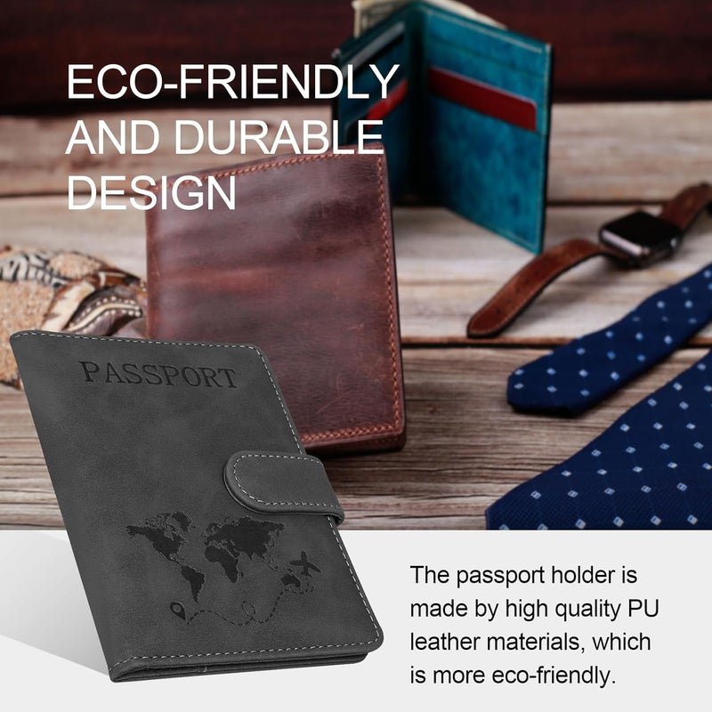 Sovirose Passport Holders, RFID Blocking Credit Card Holder, PU Leather Vaccine Card Holders for Travel with Magnetic Buckle, Travel Must Haves Cruise Ship Essentials for Men, Women (Black) - Image 5